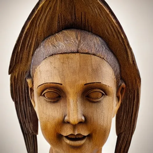 Prompt: angel statue made out of wood, very detailed, realistic,