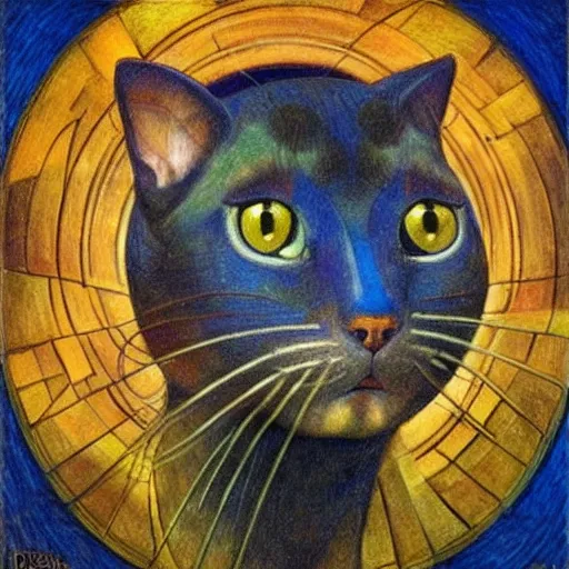 Image similar to masterpiece painting of a mechanical cloisonne cat head, by annie swynnerton and diego rivera and nicholas roerich and jean delville and janet fish, symbolist, dramatic lighting, god rays, art brut, rich colors, smooth, sharp focus, extremely detailed, adolf wolfli and ( donato giancola and bilibin )