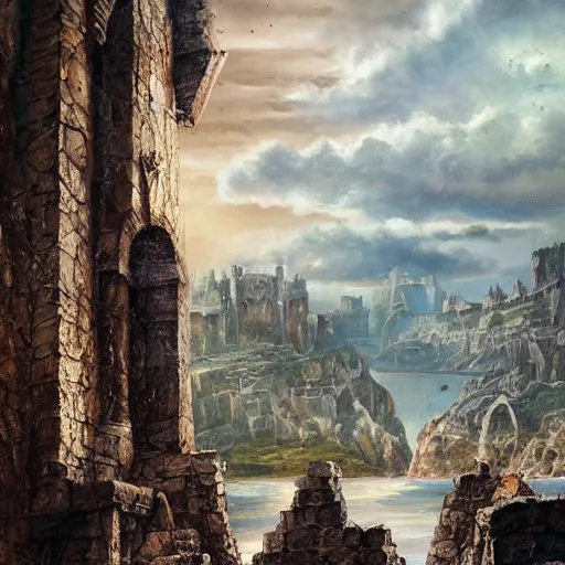 Image similar to the ruins of old Valyria, Game of Thrones, HBO, epic fantasy art, oil painting