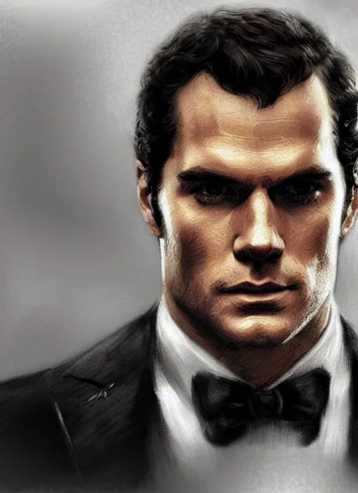 Image similar to portrait of henry cavill as james bond, casino, rain, aston martin, highly detailed, digital painting, artstation, concept art, cinematic lighting, sharp focus, illustration, by gaston bussiere alphonse mucha