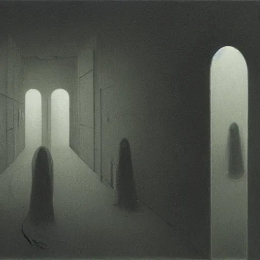 Image similar to unnerving horror painting of liminal space, backrooms made by zdzislaw beksinski