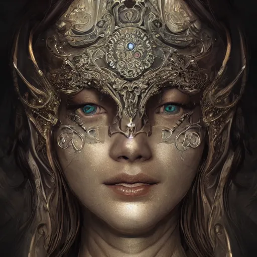 Image similar to Very very very very highly detailed epic photo of face with venetian mask, intricate, dystopian, sci-fi, extremely detailed, digital painting, artstation, concept art, smooth, sharp focus, illustration, intimidating lighting, incredible art by Artgerm and Anton Pieck