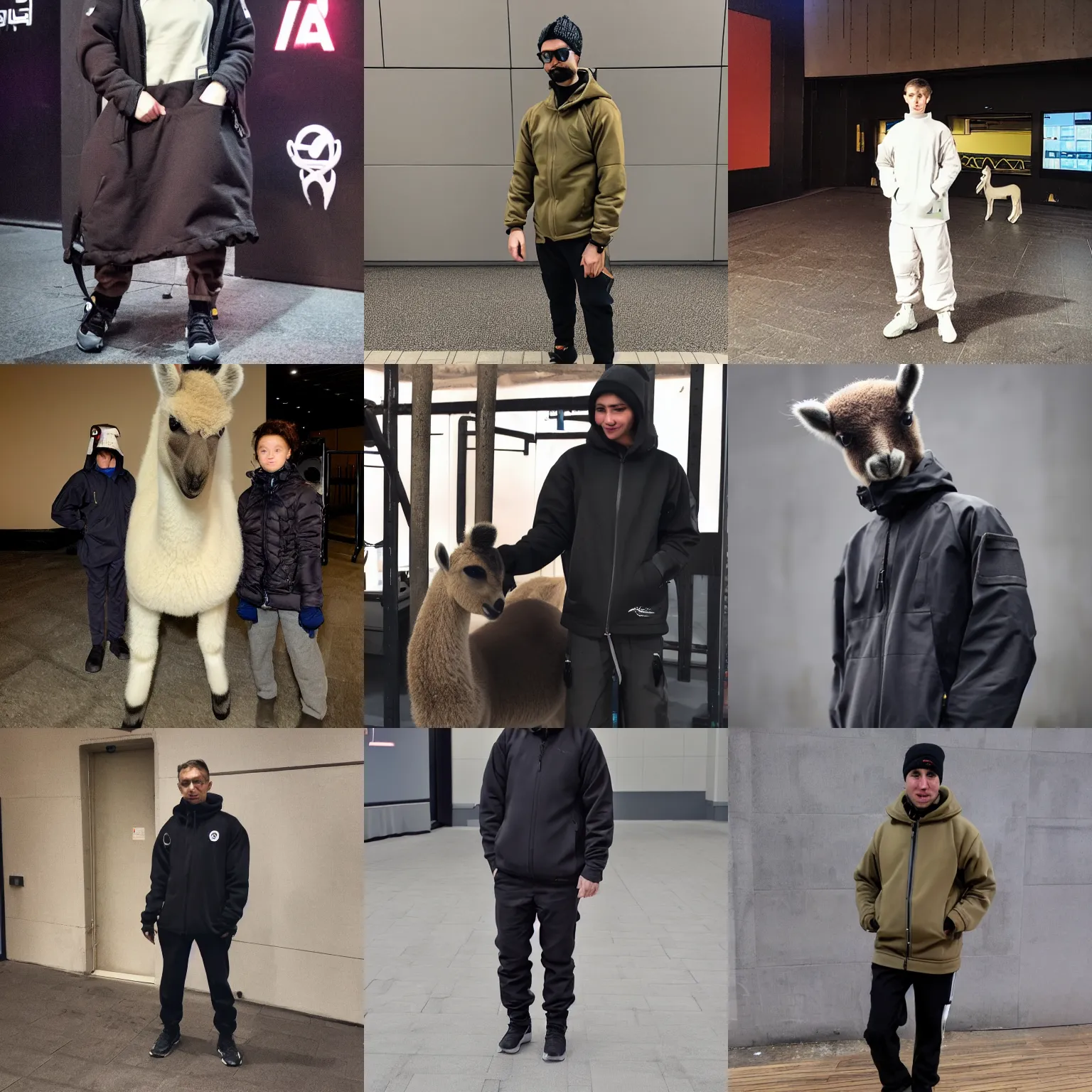 Prompt: Alpaka dressed in techwear at cinema