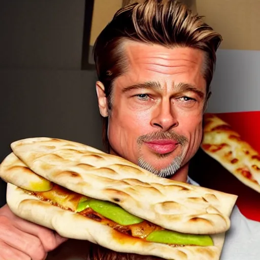 Prompt: brad pitt inside a pita, pita with brad pitt