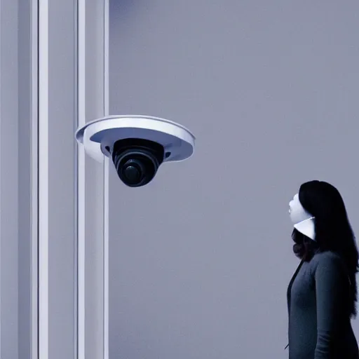 Prompt: “woman with multiple cctv camera head, cgi render, photorealistic, cinematic”