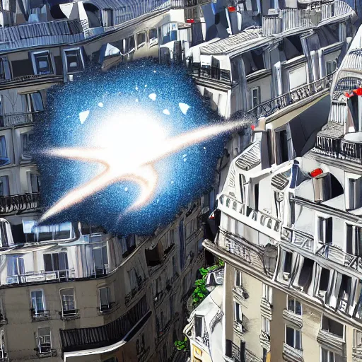 Image similar to yogurt meteor crashes into paris, yogurt covering everything, high resolution news footage, trending on artstation, photo
