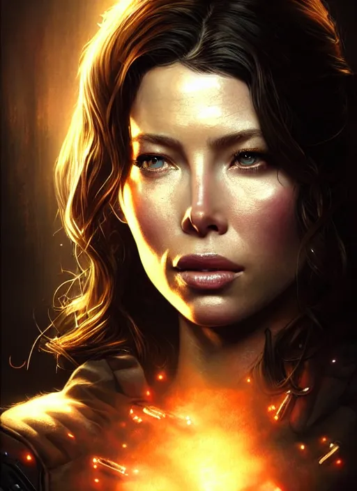 Prompt: portrait of call of duty black ops jessica biel, intricate, elegant, glowing lights, highly detailed, digital painting, artstation, glamor pose, concept art, smooth, sharp focus, illustration, art by artgerm and greg rutkowski, artey freytag