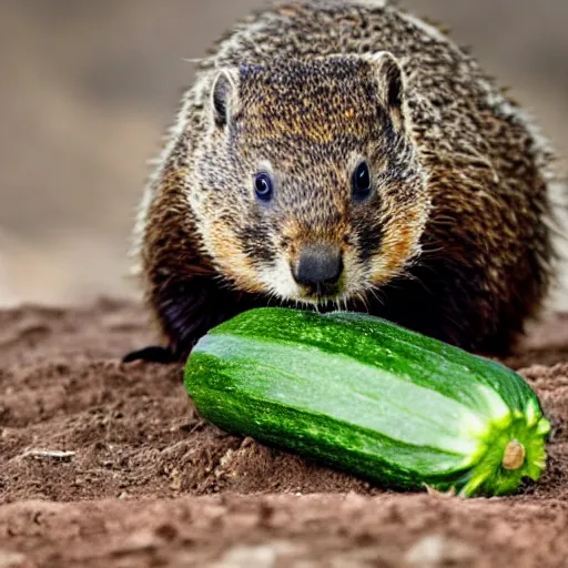 Prompt: groundhog eating a zucchini