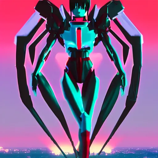 Prompt: synthwave evangelion angel invaders dramatic dark background k path traced high definition detailed artstation realistic trending dramatic lighting powerful