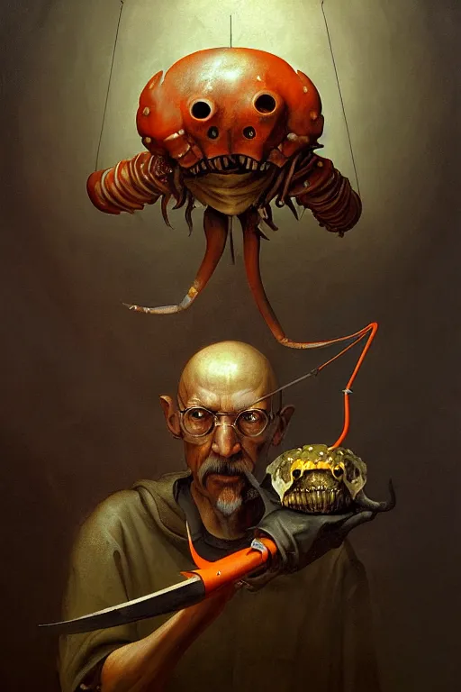 Image similar to hieronymus bosch, greg rutkowski, anna podedworna, painting of gordon freeman holding a headcrab