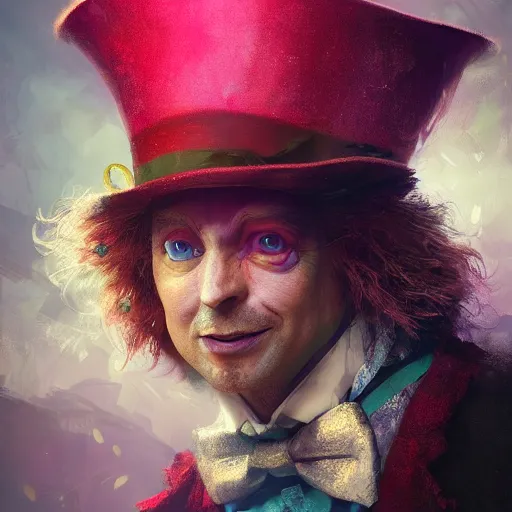 Image similar to The Mad Hatter, huggy wuggy from poppy playtime video game, fullbody, ultra high detailed, glowing lights, oil painting, Greg Rutkowski, Charlie Bowater, Beeple, unreal 5, DAZ, hyperrealistic, octane render, RPG portrait, dynamic lighting, fantasy art, beautiful face