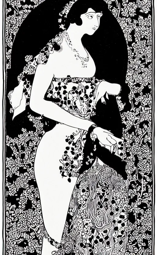 Prompt: salome, beautiful background and border, by aubrey beardsley, highly detailded