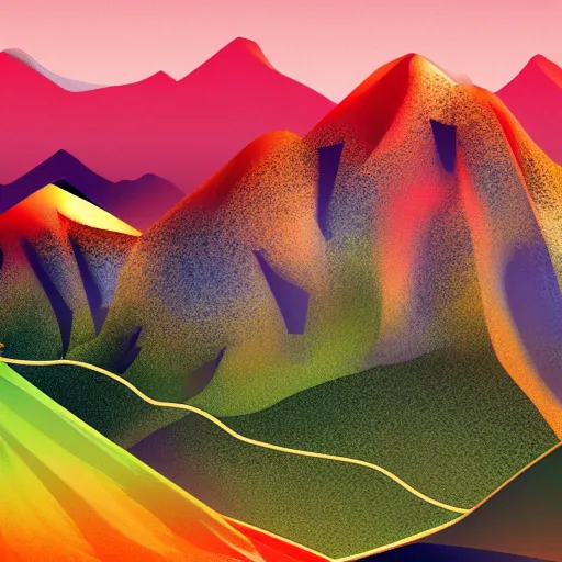 Prompt: a landscape shot of a mountain range made out of food, vivid colors, dreamlike