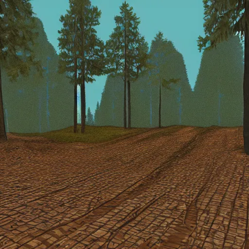 Image similar to american woodlands, american landscape, ms dos, old school, retro, 3 d, low poly, low res