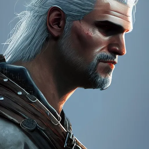 Prompt: epic digital matte paining of Geralt of Rivia by Jama Jurabaev, closeup, extremely detailed, artstation