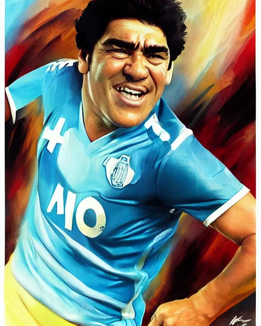 Prompt: cinematic portrait, smooth, diego armando maradona by peter andrew jones, by mark brooks, hd, hyper detailed, 4 k