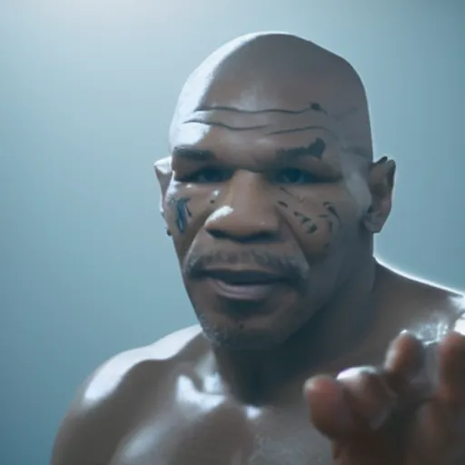 Image similar to a still of mike tyson, cinematic, 4 k, god rays through fog