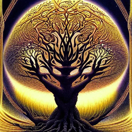 Image similar to tree of life by roger dean and andrew ferez, art forms of nature by ernst haeckel, divine chaos engine, symbolist, visionary, art nouveau, botanical fractal structures, organic, detailed, realistic, surreality