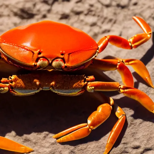 Image similar to “photograph of a crab made out of orange agate, beautiful, hd, highly detailed, 8k”