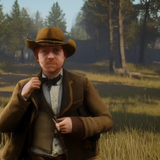 Image similar to Film still of Rupert Grint, from Red Dead Redemption 2 (2018 video game)