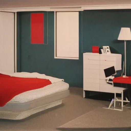 Image similar to a bedroom with a Commodore 64. 1983.