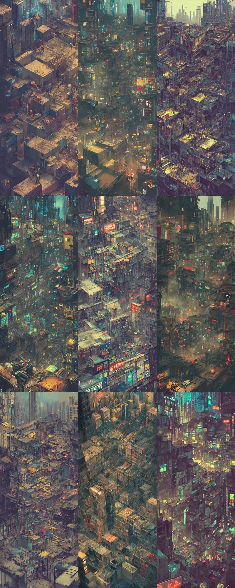 Prompt: duotone olive illustration of beautiful cyberpunk kowloon rooftop, lots of signs, wide angle scene, composition accidental renaissance golden ratio, cinematic, by sachin teng and sergey kolesov and ruan jia and heng z and wlop. graffiti art, scifi, fantasy, hyper detailed. octane render. concept art. trending on artstation