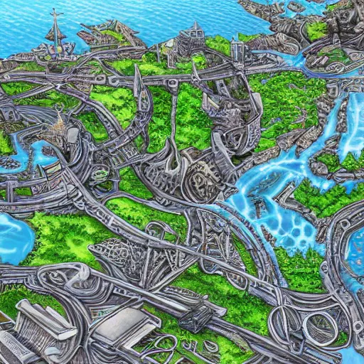 Image similar to landscape of a water themed fantasy city, highly detailed digital art