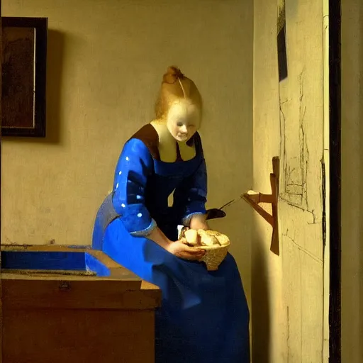 Image similar to the fisher's girl that opened the empty oyster, by johannes vermeer