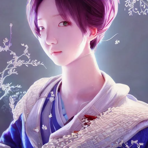 Image similar to the portrait of a blueberry that resembles an absurdly beautiful, graceful, elegant, sophisticated anime kpop idol, an ultrafine hyperdetailed illustration by kim jung gi, irakli nadar, intricate linework, bright colors, octopath traveler, final fantasy, unreal engine 5 highly rendered, global illumination, radiant light, detailed and intricate environment