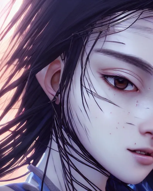 Image similar to really cool complex closeup portrait of a beautiful carefree girl covered in sharp metal wire, by katsuhiro otomo, yoshitaka amano, nico tanigawa, artgerm, greg rutkowski makoto shinkai takashi takeuchi rendered with intense 3 d effect, smooth soft shadowing, cinematic lighting, hyperrealistic unreal engine 5 render uhd 8 k