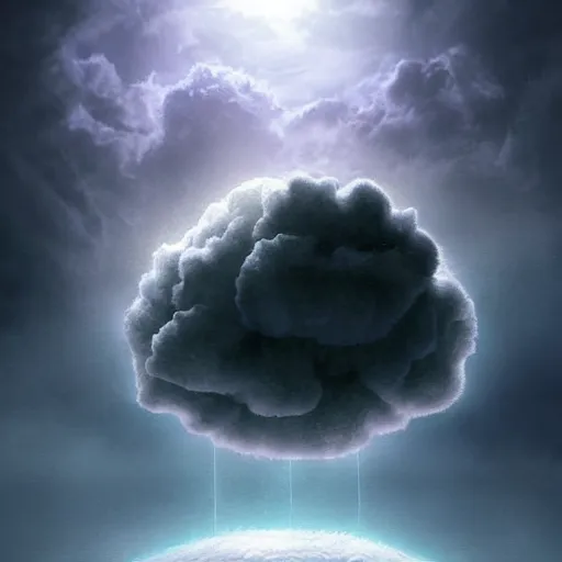 Prompt: atom surrounded by clouds, dreamy lighting, digital art, art station, extremely detailed