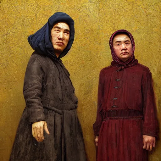 Prompt: chinese uyghur muslim prisoner and melting wax, wearing victorian rags, elite, disfigured, drooling, moist, unnatural movement, they are unhappy, bizzaro, baroque, renaissance, by emedios varo and anato finnstark and fenghua zhong, hyperrealism, 8 k, 3 d, masterpiece, texture