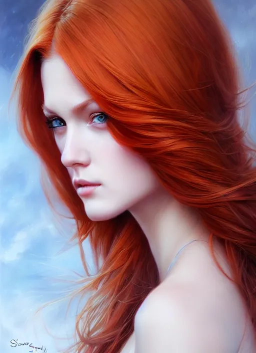 Image similar to portrait photo of a gorgeous young redhead woman with intricate detailed dragon eyes, in the style of stefan kostic, realistic, sharp focus, 8k high definition, insanely detailed, intricate, elegant, art by stanley lau and artgerm