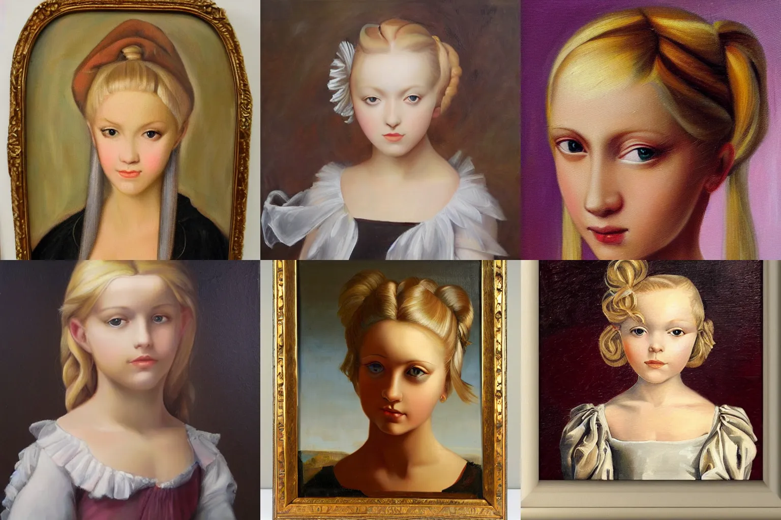 Prompt: a blonde drill hairstyle girl renaissance oil on canvas portrait painting