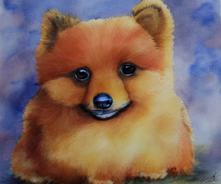 Image similar to brown pomeranian, cute, water painting