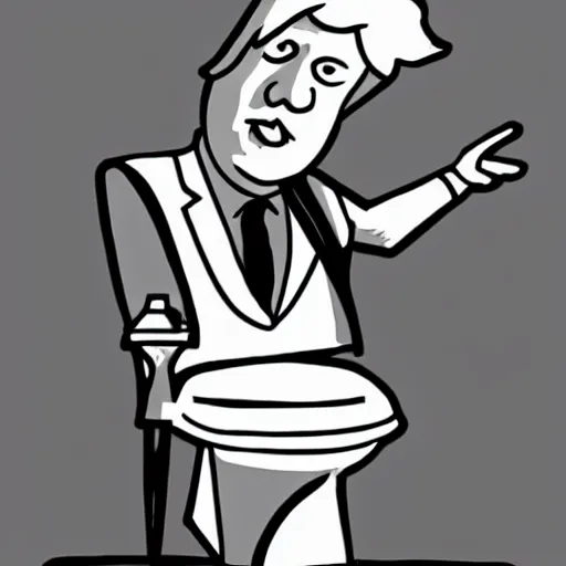 Prompt: Political cartoon of Boris Johnson with a porcelain toilet on his head