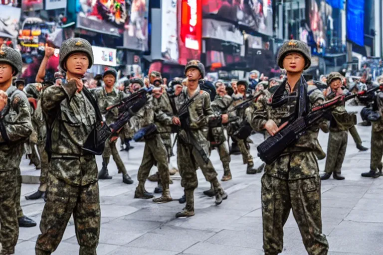 Image similar to chinese army fighting on time square