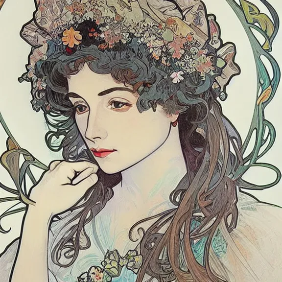 Image similar to a highly detailed beautiful portrait in the style of alphonse mucha and in the style of james jean.