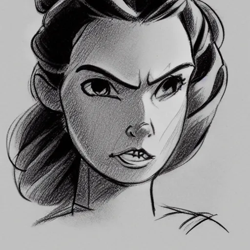 Image similar to milt kahl sketch of princess padme from star wars episode 3 with hair tendrils