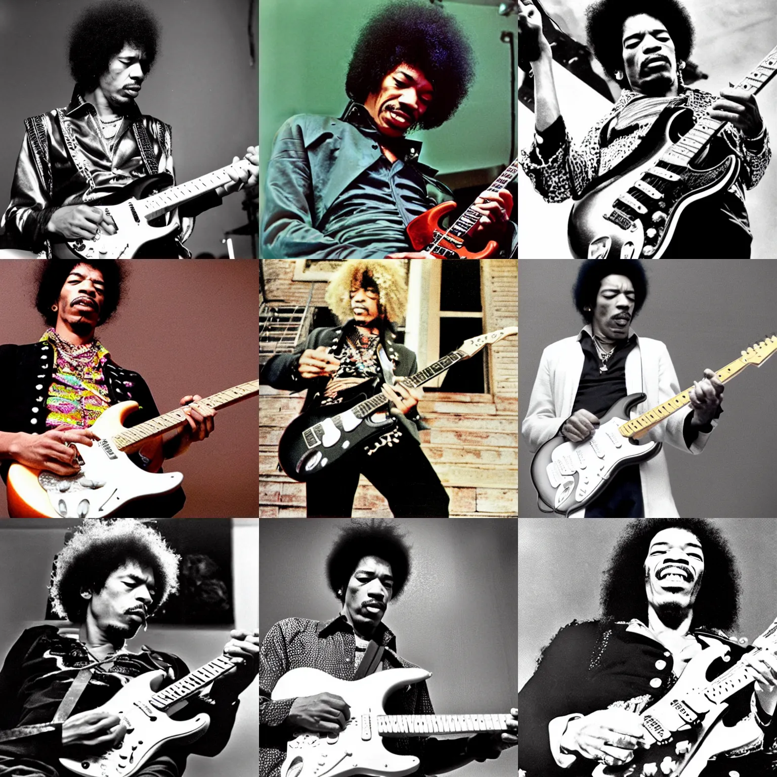 Prompt: jimi hendrix playing a mirrored stratocaster left - handed