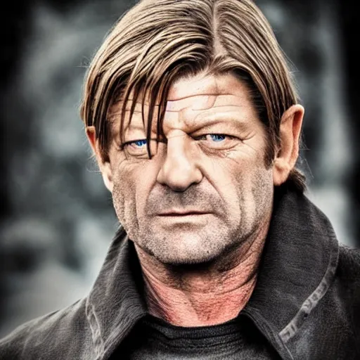 Image similar to sean bean 200 years after wearing the ring of power from the lord of the rings: return of the king, photorealism, award winning, taken by canon 5d mk4, hollywood, photograph