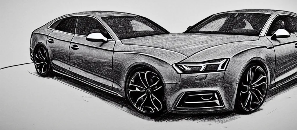 Prompt: a hand - drawn sketch of an audi s 5 sportback.