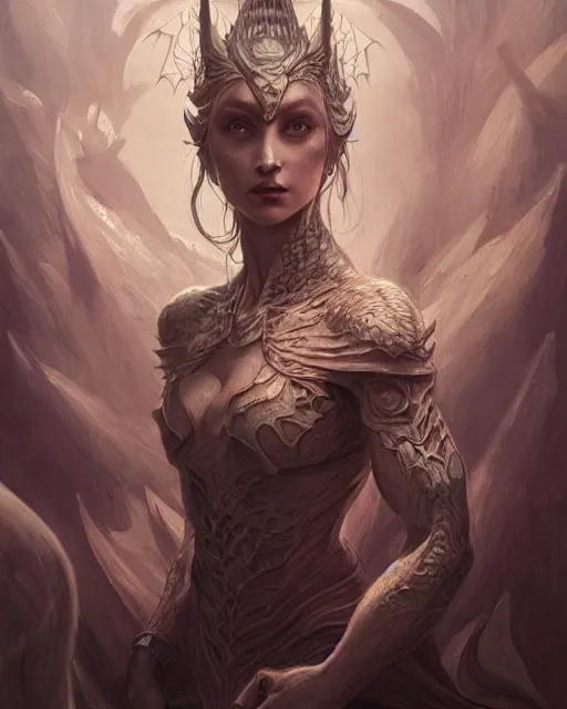 Image similar to Portrait of a ghostly dragon person, HD, illustration, epic, D&D, fantasy, intricate, elegant, highly detailed, digital painting, artstation, concept art, smooth, sharp focus, illustration, art by artgerm and greg rutkowski and alphonse mucha, monster hunter illustrations art book