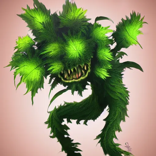 Prompt: A fierce plant monster, highly detailed, digital art, sharp focus, trending on art station, leaves, moss, ferns, ape