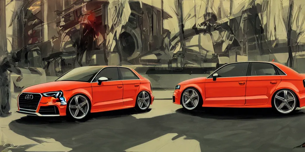 Image similar to stylish artwork of car Audi S3 2017, created by Syd Mead