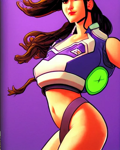 Image similar to d. va from overwatch, comic book cover, in the style of richard corben