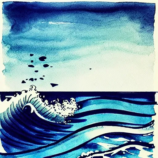 Image similar to zen, sea waves, ink