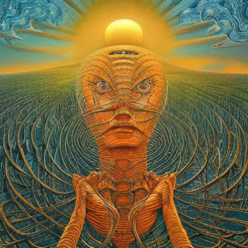 Image similar to the queen of the sun by jacek yerka, alex gray, zdzisław beksiński, dariusz zawadzki, jeffrey smith and h.r. giger, oil on canvas, 8k highly professionally detailed, trending on artstation