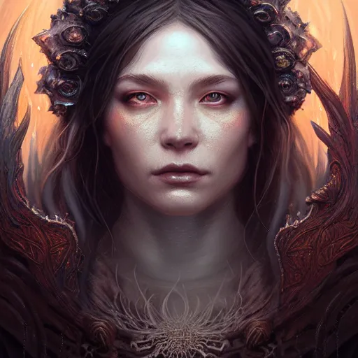 Image similar to Priestess, female, fantasy, flames, frost, dramatic, intricate, elegant, highly detailed, digital painting, artstation, concept art, smooth, sharp focus, illustration, octane render, art by Leesha Hannigan, Ross Tran, Thierry Doizon, Kai Carpenter, Ignacio Fernández Ríos