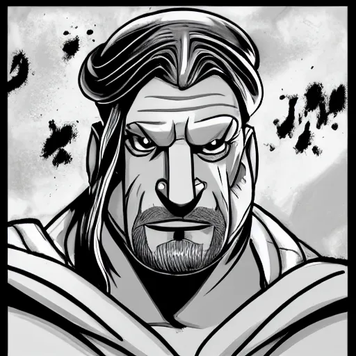 Image similar to Head-to-shoulder shot of Triple H as a Disney villain, Disney, cartoon, Disney style, 2d, drawn image, beautifully drawn, Disney 2d animation still, digital 2D animation, traditional animation, Disney style, Disney animation, Deviantart, very coherent symmetrical artwork, heroic look, artstation, villain